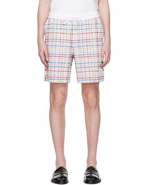 Thom Browne Blue Gingham-Check Drawstring Tweed Shorts for men