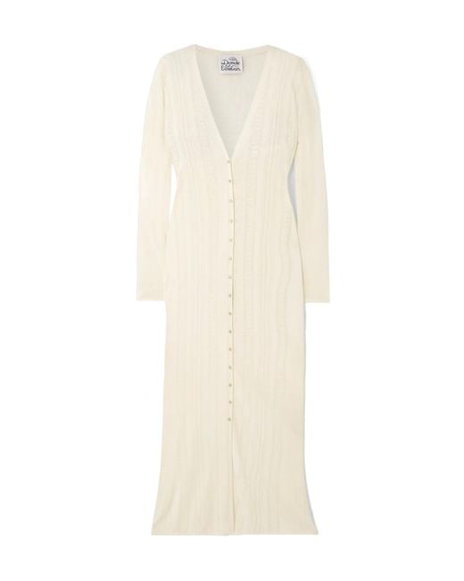 Donde Esteban White Guayabera Pointelle-Knit Cardigan