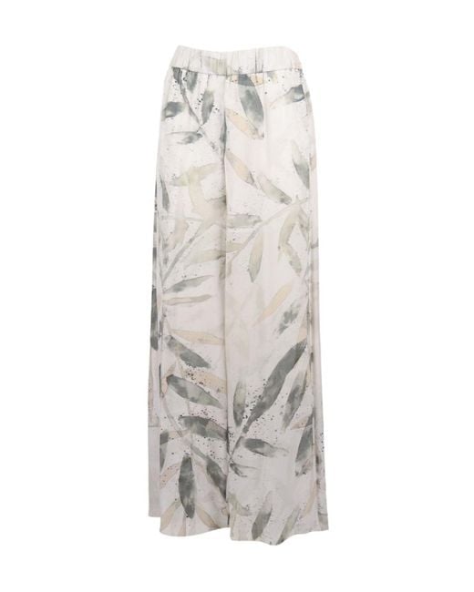 Peserico White Leaf-Print Palazzo Pants
