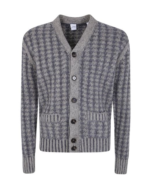 Aspesi Gray Ribbed V-Neck Knit Top for men