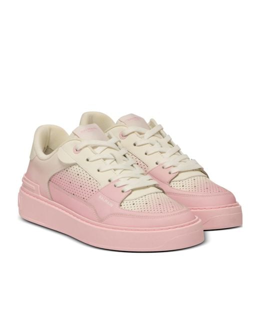 Balmain Pink B-Court Flip Leather Trainers
