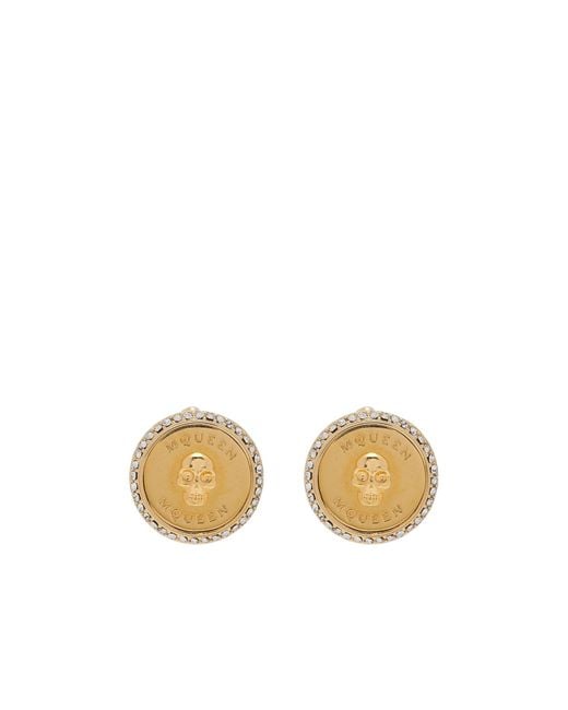 McQueen Metallic Skull Embellished Round Earrings