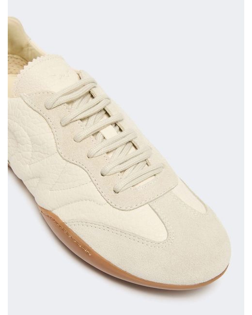 Weekend by Maxmara White Grain Leather Flat Sneakers