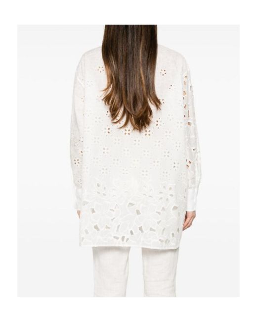 Ermanno Scervino White Broderie-Anglaise Floral-Detail Shirt