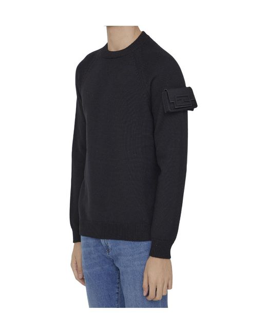 Fendi Blue Pocket-Detailed Crewneck Jumper for men