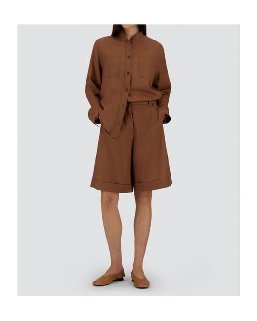 Herno Brown Chest-Pocket Curved Hem Shirt