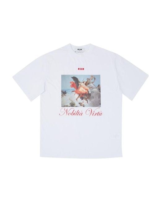 MSGM White Printed Short-Sleeved T-Shirt