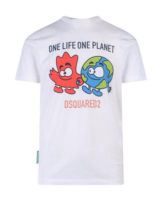 DSquared² White Logo Printed Crewneck T-Shirt for men