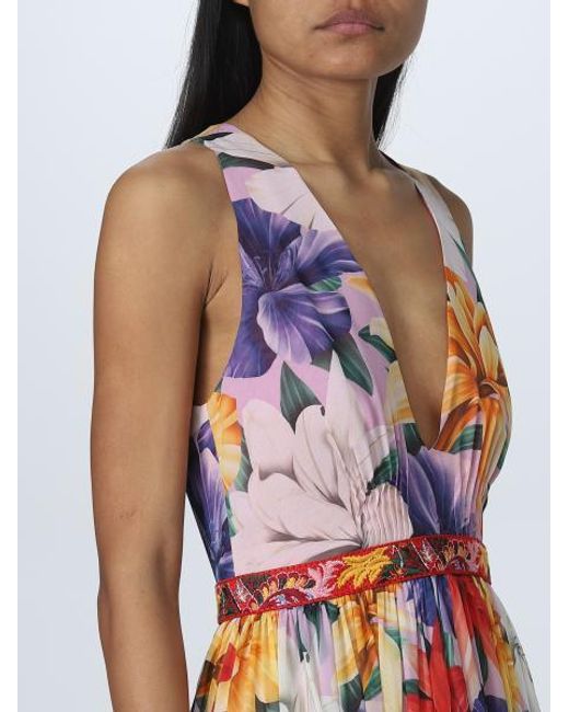 Etro Red Floral-Print Silk Dress