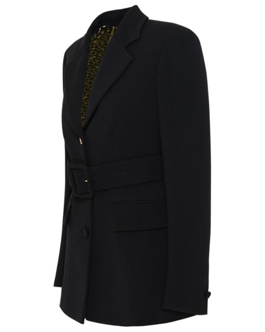 Versace Black Belted Waist Single-Breasted Blazer