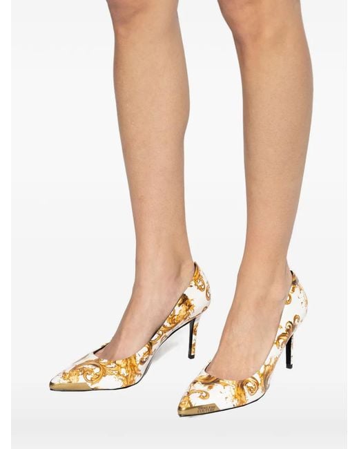 Versace Jeans Metallic Couture Baroque Print Heeled Pumps