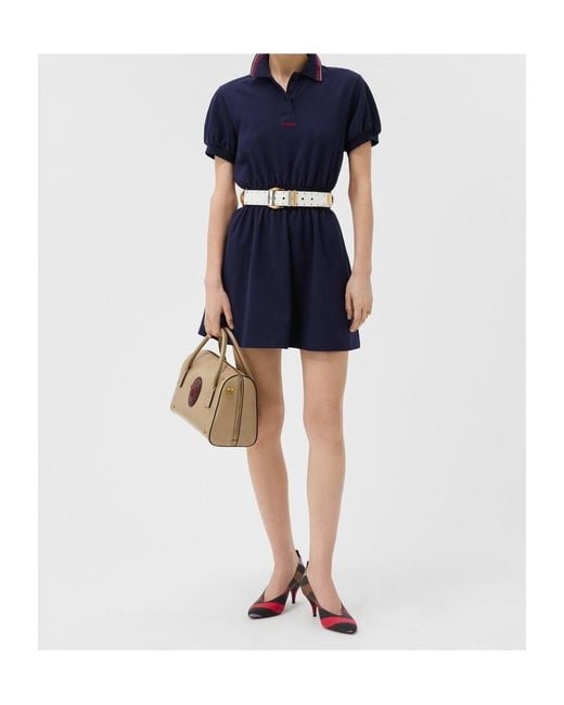 Versace Blue Logo-Embroidered Mini Polo Dress