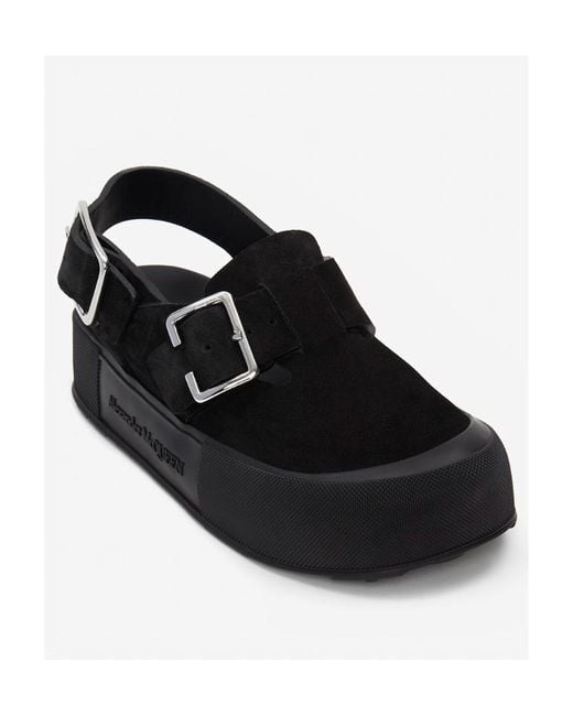McQueen Black Buckle-Fastened Round-Toe Sandals for men