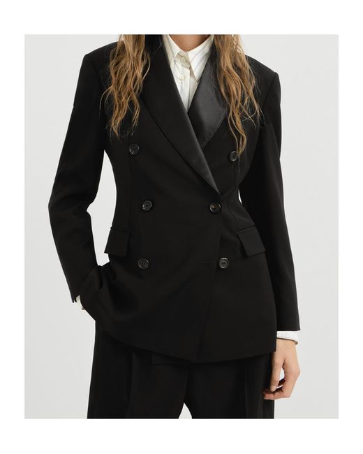 Brunello Cucinelli Black Viscose And Virgin Wool Tuxedo Jacket With Monili