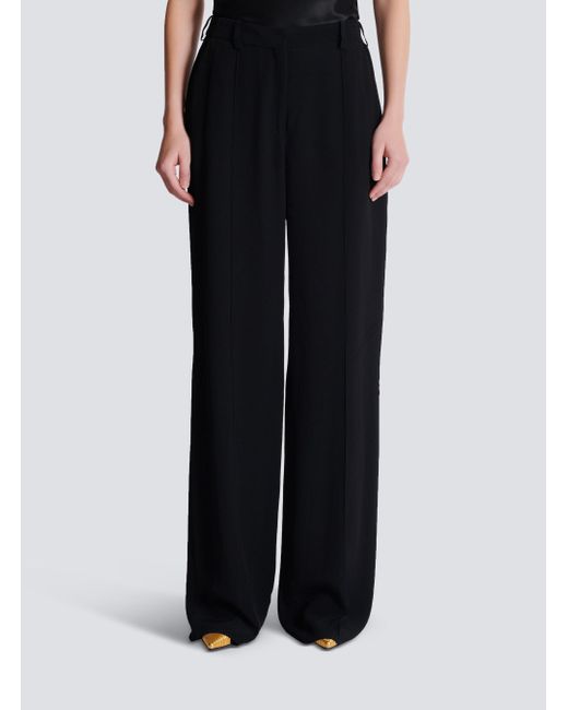 Balmain Black Crepe Straight-Leg Tailored Trousers