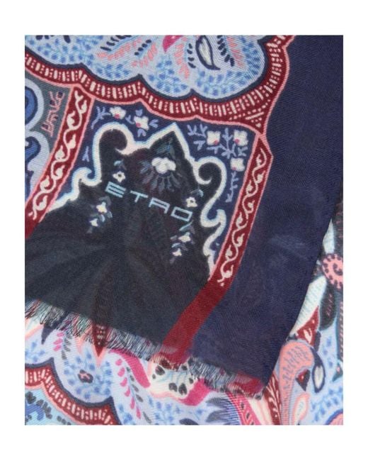 Etro Purple Modal And Cashmere Scarf With Placed Parrot Print And Paisleys for men