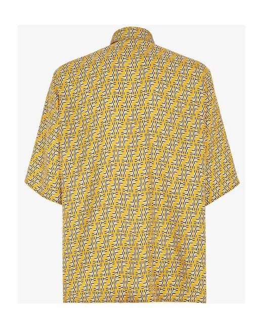 Fendi Yellow Ff Labyrinth Silk Shirt for men