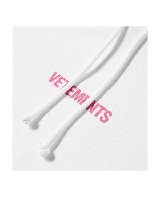 Vetements White Logo-Print Drawstring Hoodie for men