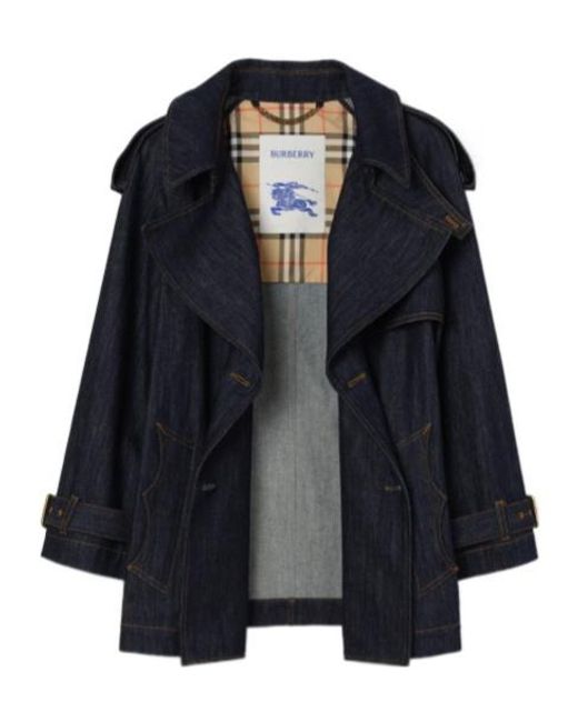 Burberry Blue Short Denim Fitzrovia Trench Coat
