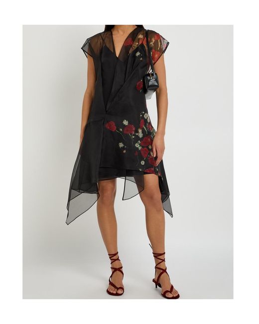 Khaite Black Merith Floral-Print Ruffled Silk Mini Dress