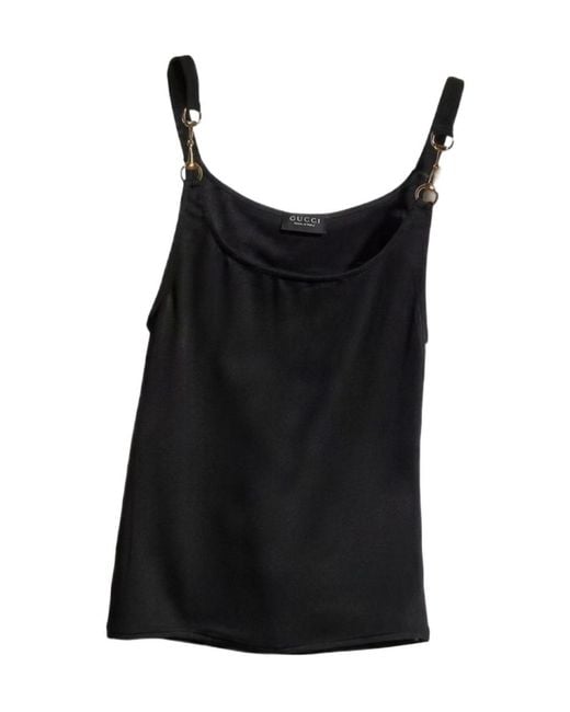 Gucci Black Viscose Crêpe Jersey Top With Horsebit, Ready-To-Wear
