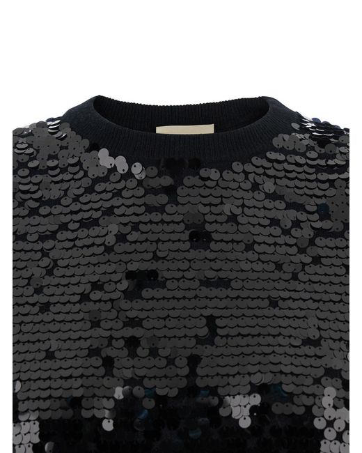 Semicouture Black Semi Couture Sequin Appliqué Sweater