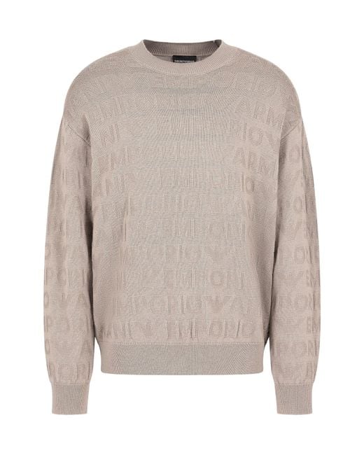 Emporio Armani Gray Logo Jacquard Crewneck Jumper for men