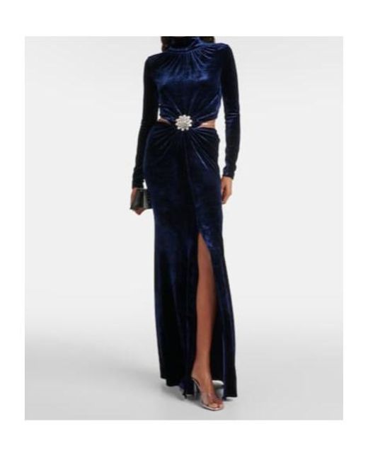 Rabanne Blue Crystal-Embellished Velvet Maxi Dress