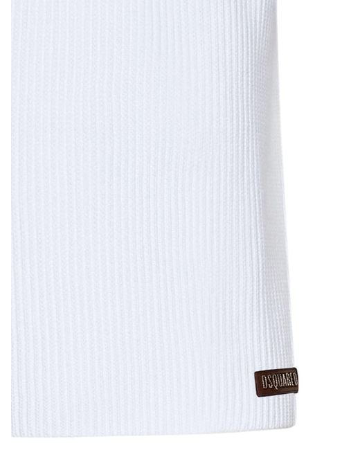 DSquared² White Ribbed-Knit Polo Top for men