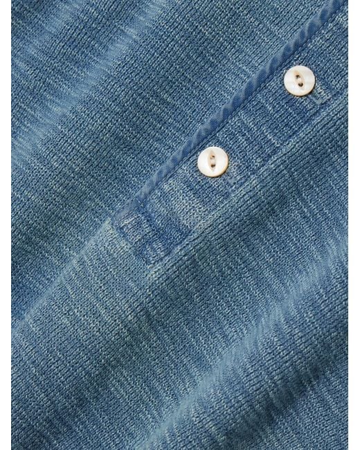 RRL Blue Stretch-Cotton Henley Top