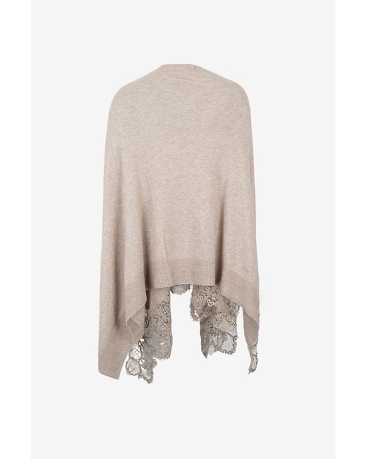 Ermanno Scervino Natural Lace-Trimmed Wool Cape