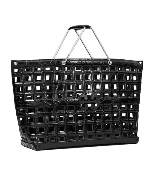 Tory Burch Black Ella Croc-Embossed Market Tote Bag