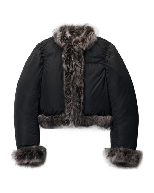Alexander Wang Black Fur Trim Cardigan Puffer Coat