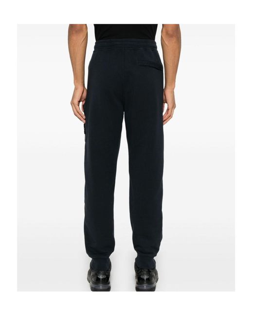 Stone Island Blue Compass Patch Drawstring Trousers for men