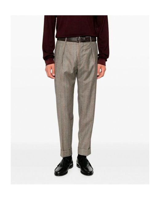 Berwich Gray Check-Pattern Pleated Trousers for men