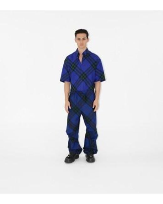 Burberry Blue Checkered Short-Sleeved Shirt for men