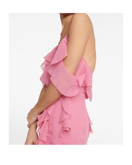 Blumarine Pink Ruffle Cotton And Silk Maxi Dress