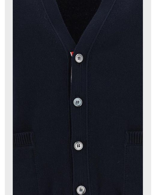 Thom Browne Blue Rwb Striped V-Neck Knitted Cardigan for men