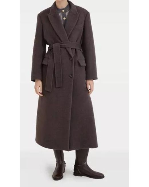 Brunello Cucinelli Brown Virgin Wool-Cashmere Belted Trench Coat