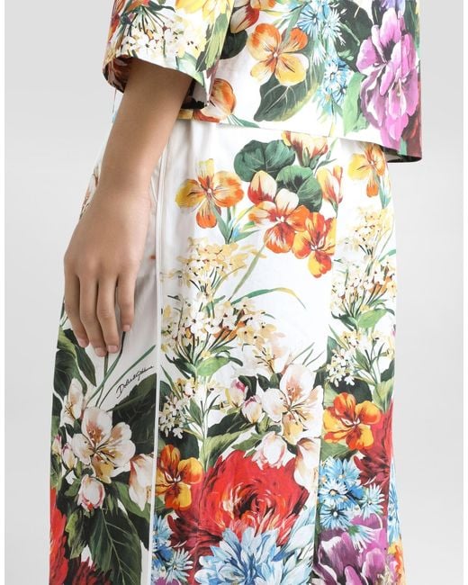 Dolce & Gabbana White Floral Printed Cropped Trousers