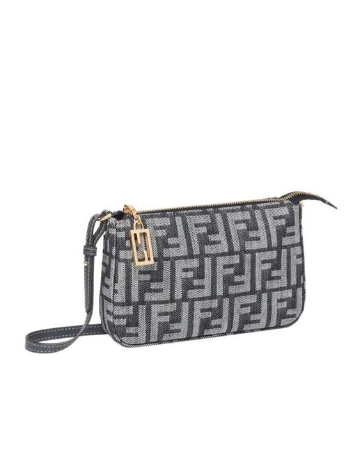 Fendi Gray Baguette Ff Jacquard Pouch
