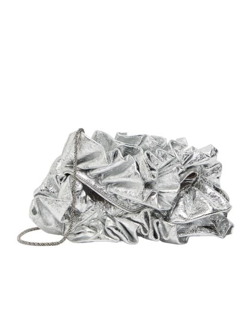 Dries Van Noten Ruffled Crinkled Metallic Leather Clutch