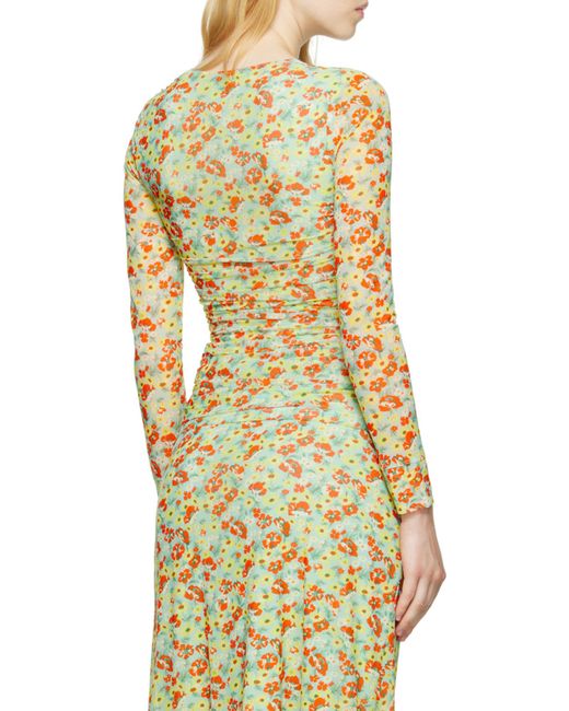 Ganni Green Floral Printed Square Neck Top