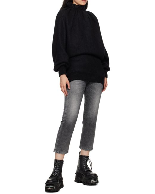 R13 Gray Mid Rise Distressed Edge Jeans