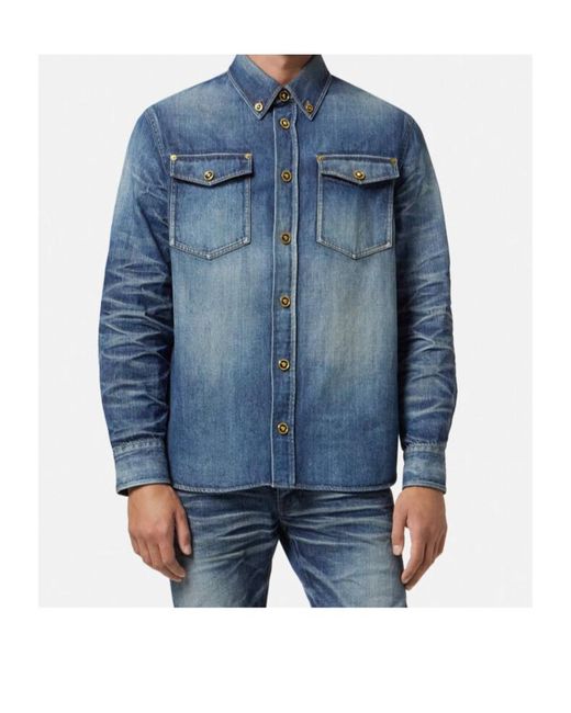 Versace Blue Button-Up Denim Overshirt for men