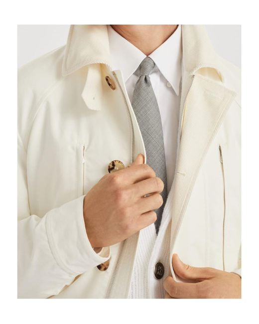 Brunello Cucinelli White Water-Resistant Gabardine Belted Parka for men