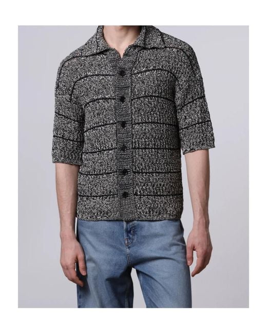 Roberto Collina Gray Mouline Short-Sleeve Cardigan for men