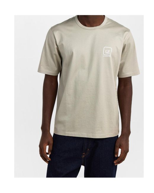 C P Company White Logo Crew Neck T-Shirt for men
