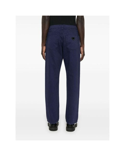 Prada Blue Logo Plaque Straight-Leg Jeans for men