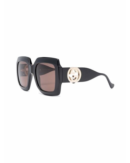 Gucci Black Eyewear Square Frame Logo Plaque Sunglasses